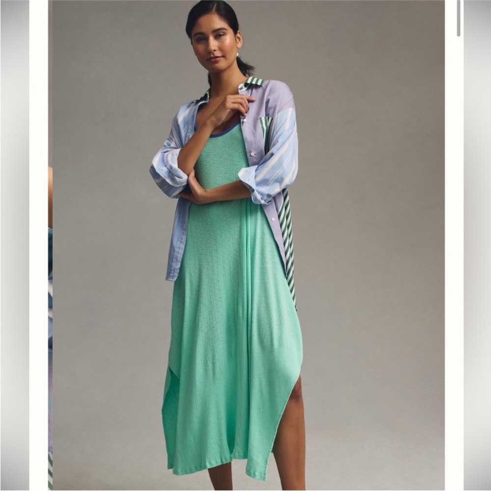 Sundry Ringer Jersey Knit Tank Maxi Dress Blue XS